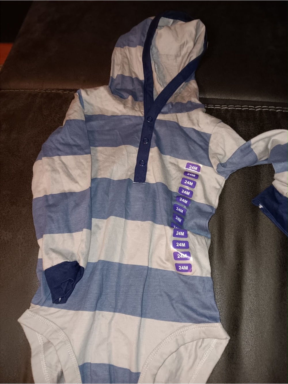 Carter's Hooded Striped Blue & Gray Baby Bodysuit